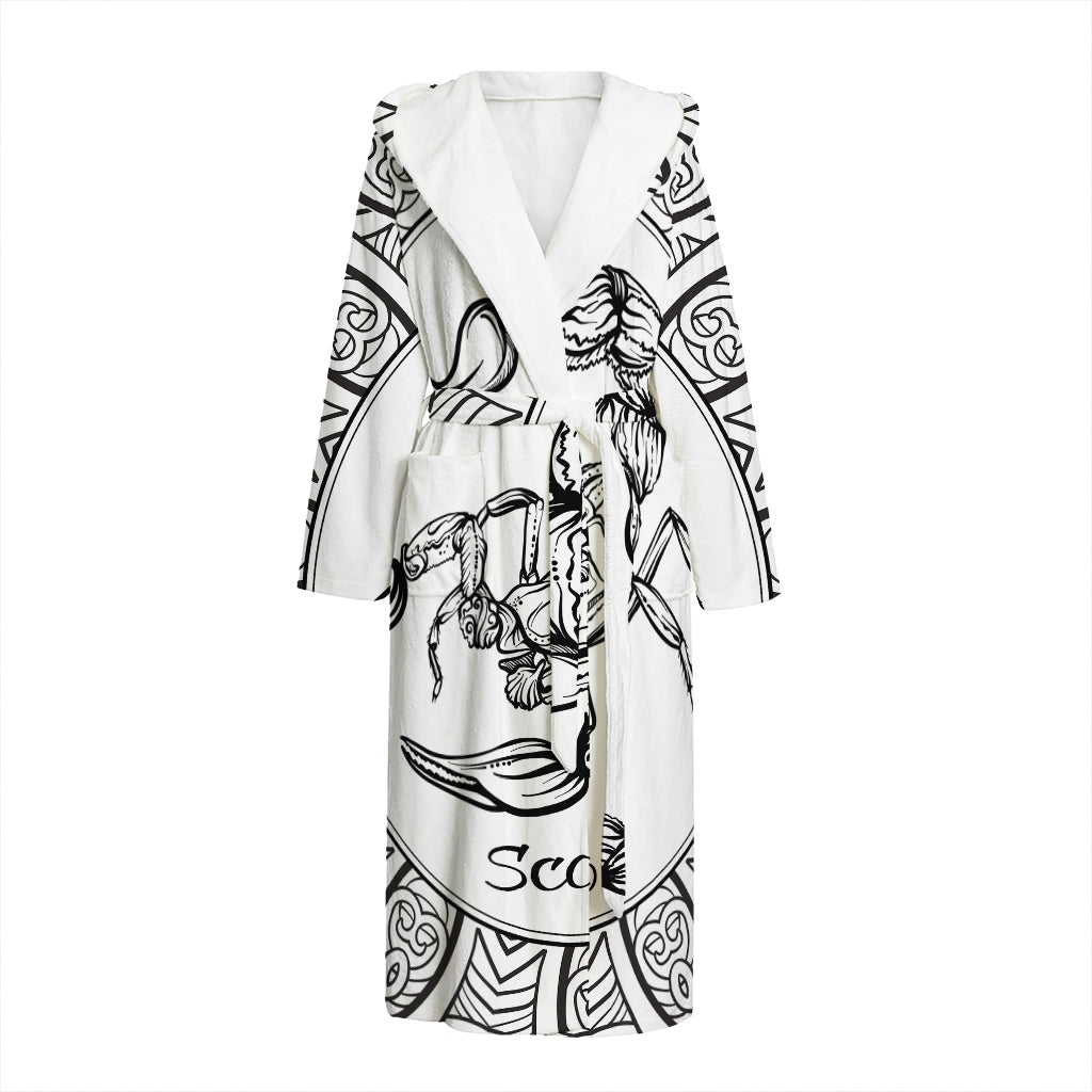 White And Black Scorpio Sign Print Hooded Bathrobe