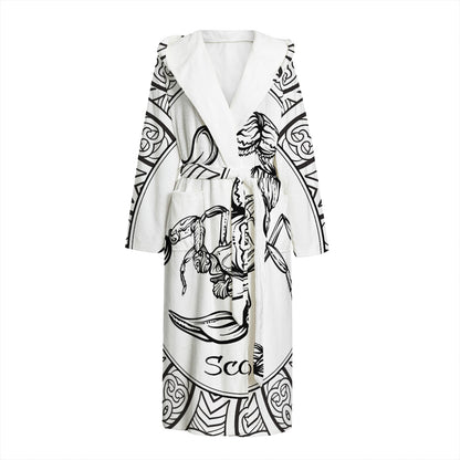White And Black Scorpio Sign Print Hooded Bathrobe