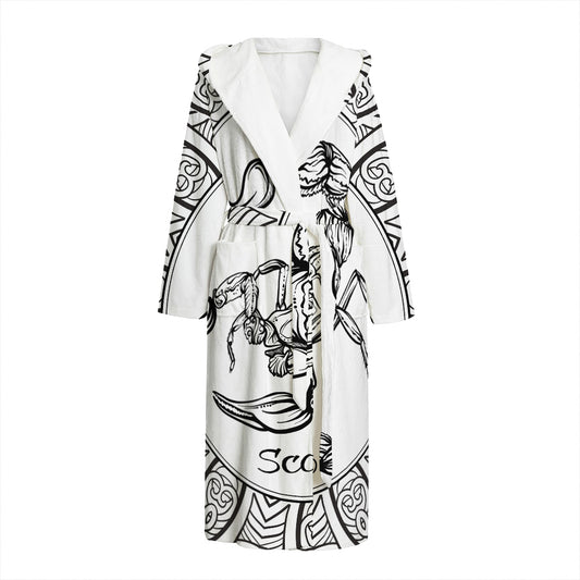 White And Black Scorpio Sign Print Hooded Bathrobe