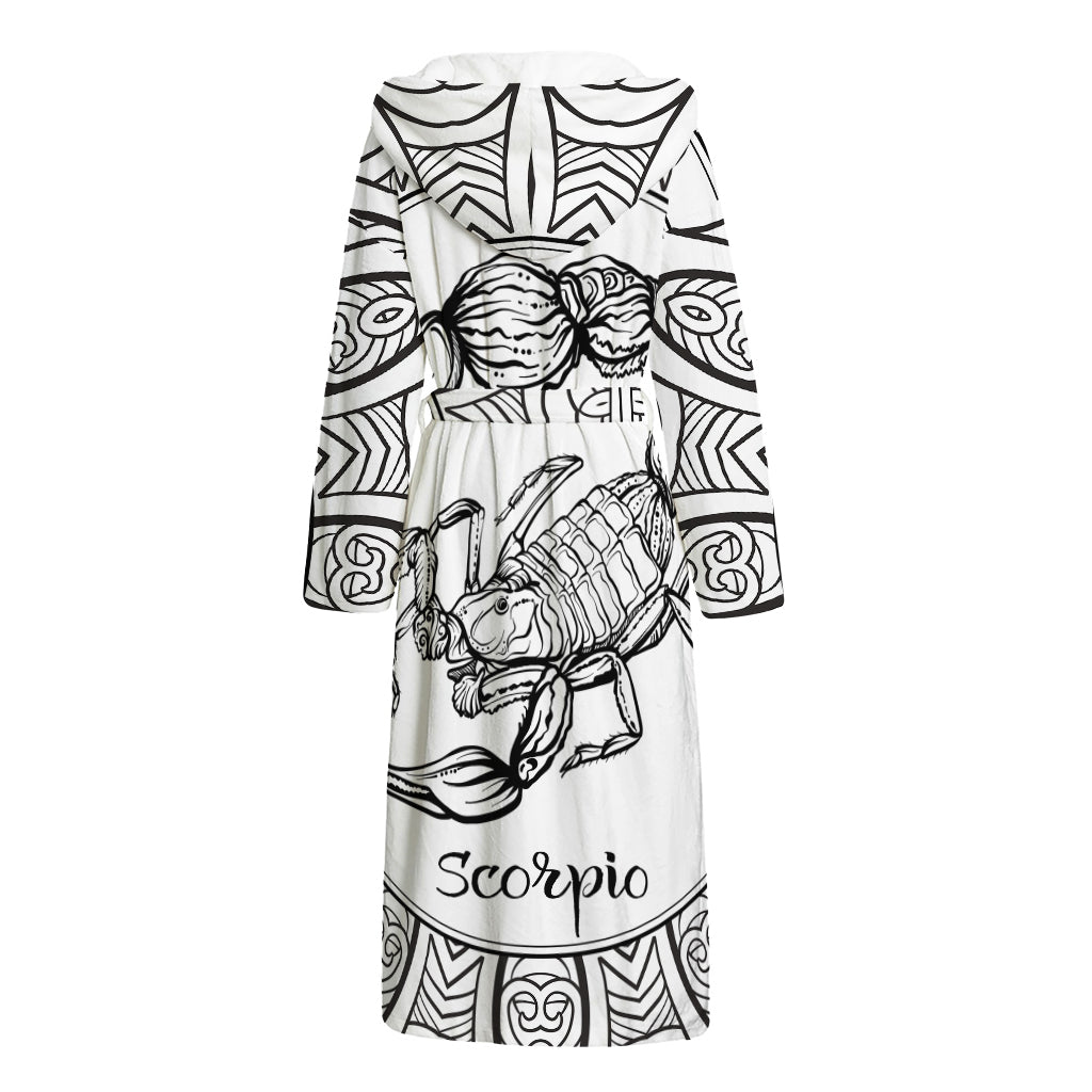 White And Black Scorpio Sign Print Hooded Bathrobe