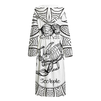 White And Black Scorpio Sign Print Hooded Bathrobe