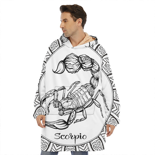 White And Black Scorpio Sign Print Hoodie Blanket