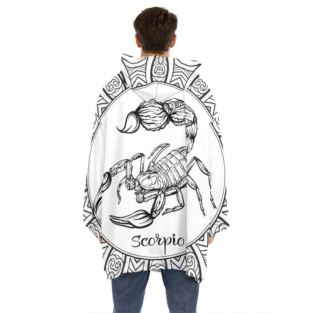 White And Black Scorpio Sign Print Hoodie Blanket