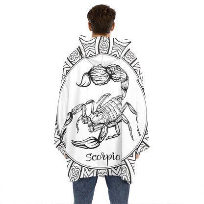 White And Black Scorpio Sign Print Hoodie Blanket
