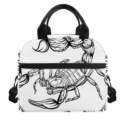 White And Black Scorpio Sign Print Insulated Lunch Bag