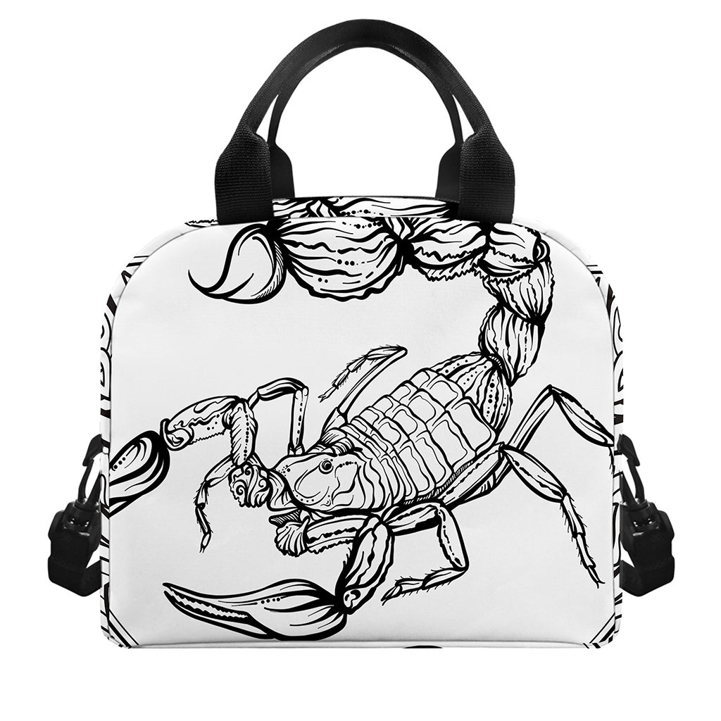 White And Black Scorpio Sign Print Insulated Lunch Bag