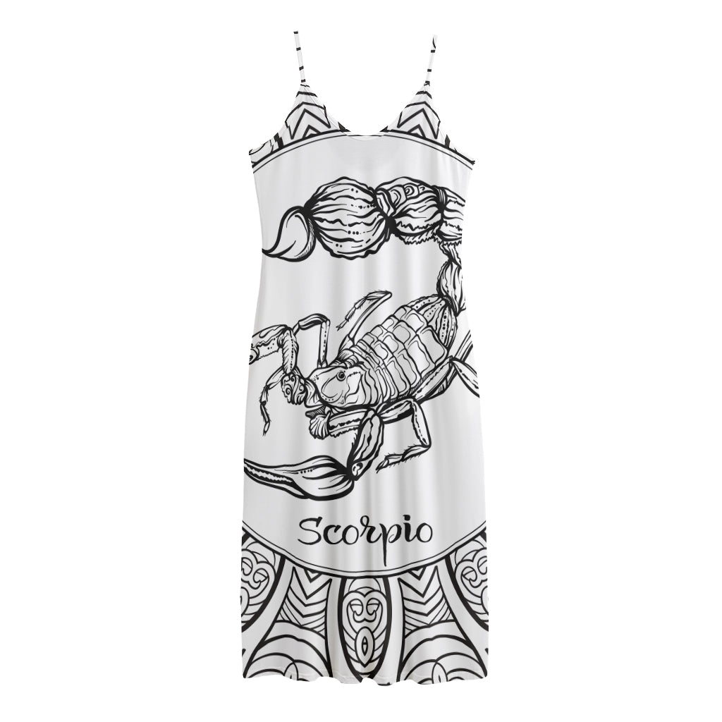 White And Black Scorpio Sign Print Jersey Midi Cami Dress