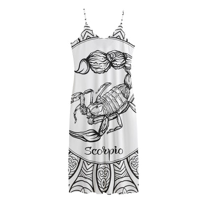 White And Black Scorpio Sign Print Jersey Midi Cami Dress