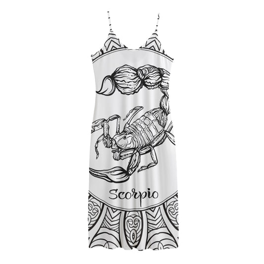 White And Black Scorpio Sign Print Jersey Midi Cami Dress