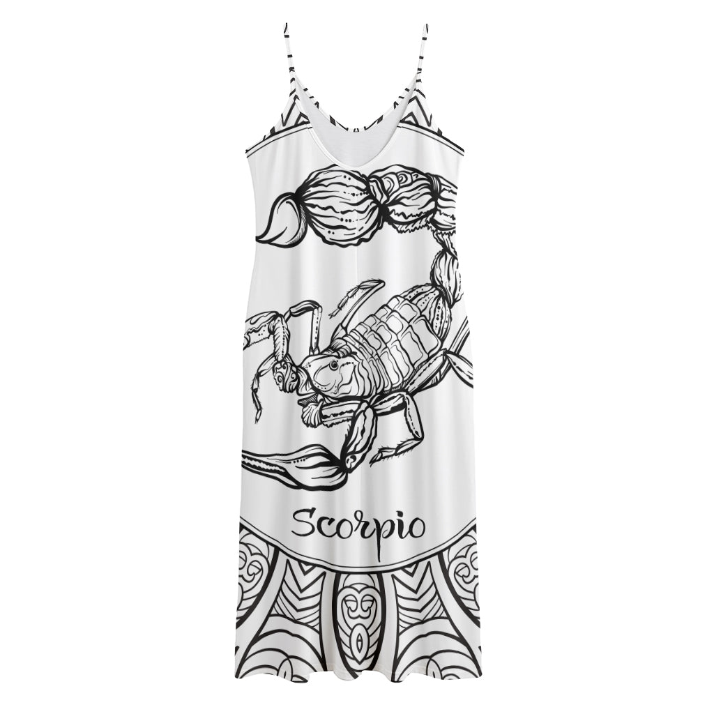 White And Black Scorpio Sign Print Jersey Midi Cami Dress