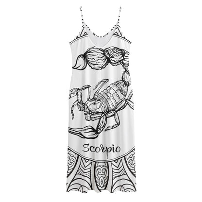 White And Black Scorpio Sign Print Jersey Midi Cami Dress
