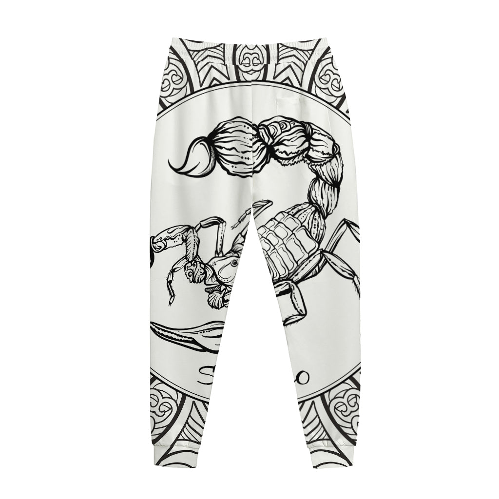 White And Black Scorpio Sign Print Jogger Pants