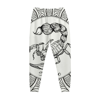 White And Black Scorpio Sign Print Jogger Pants