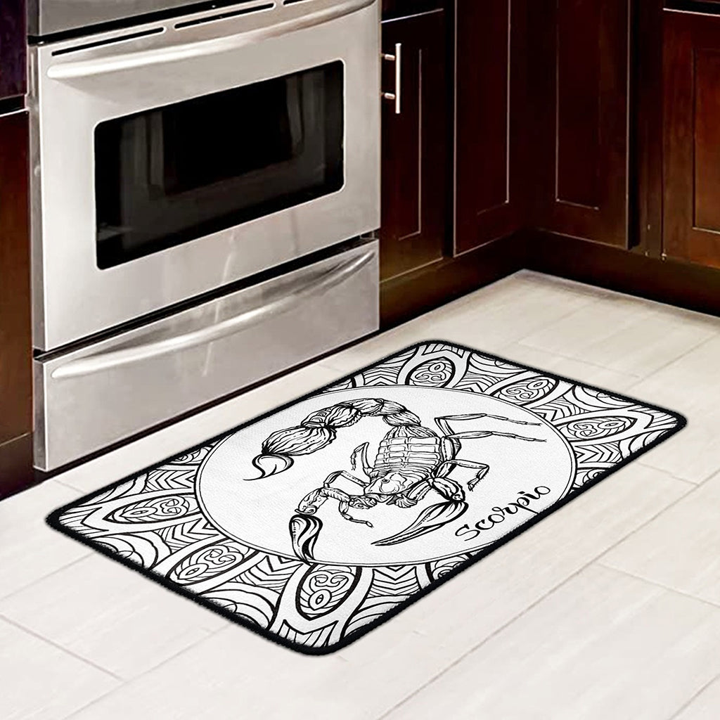 White And Black Scorpio Sign Print Kitchen Mat