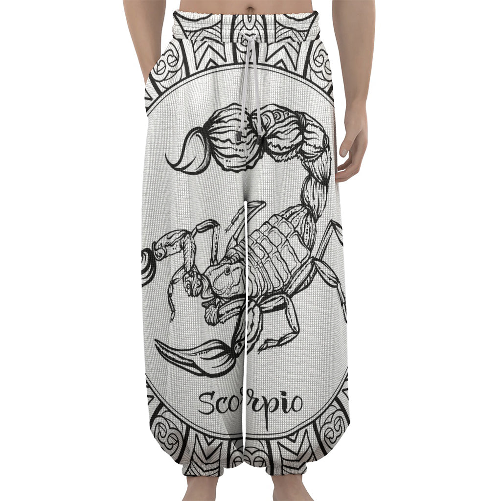White And Black Scorpio Sign Print Lantern Pants