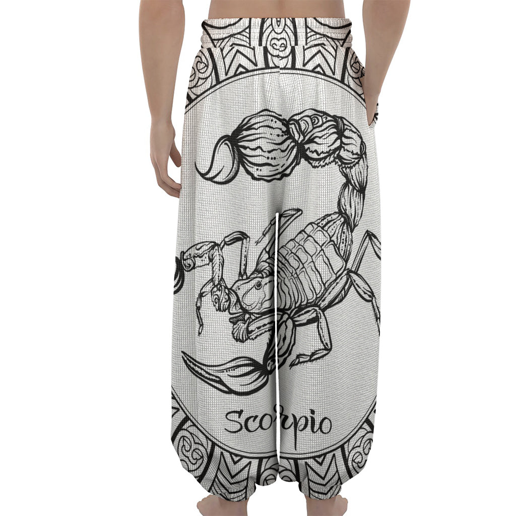 White And Black Scorpio Sign Print Lantern Pants