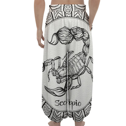 White And Black Scorpio Sign Print Lantern Pants