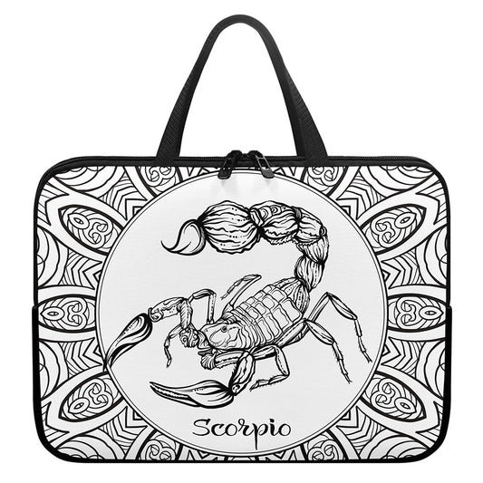 White And Black Scorpio Sign Print Laptop Sleeve With Handle