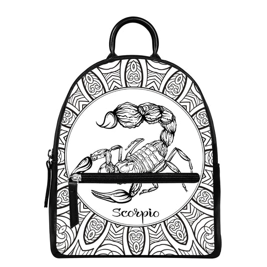 White And Black Scorpio Sign Print Leather Backpack