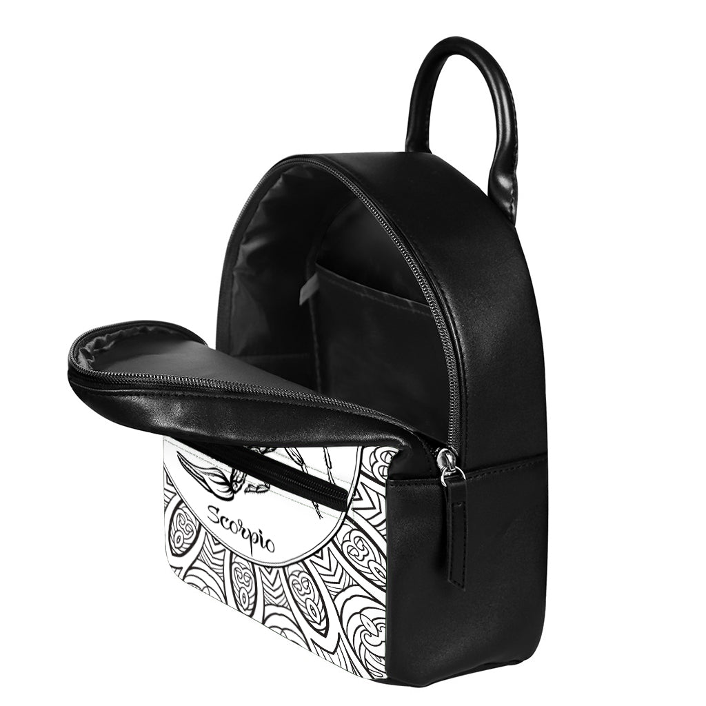 White And Black Scorpio Sign Print Leather Backpack