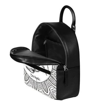 White And Black Scorpio Sign Print Leather Backpack