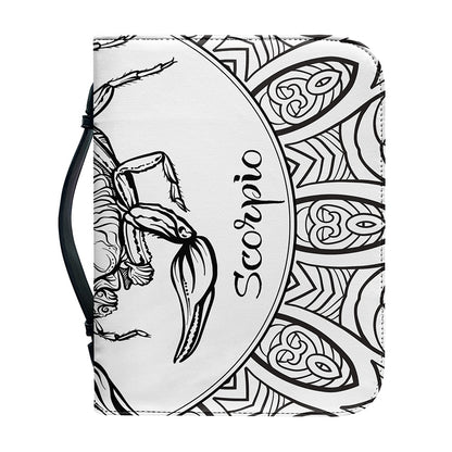 White And Black Scorpio Sign Print Leather Bible Cover