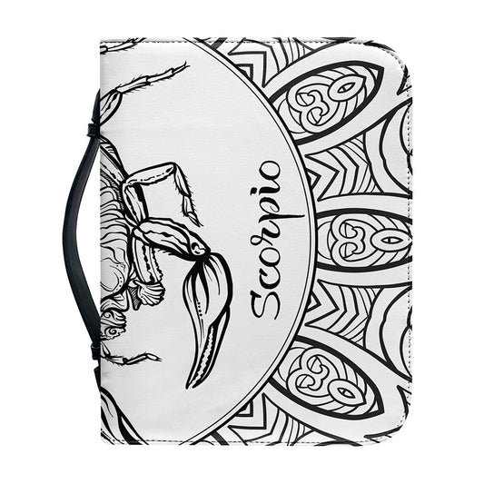 White And Black Scorpio Sign Print Leather Bible Cover