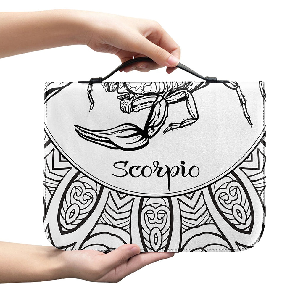White And Black Scorpio Sign Print Leather Bible Cover