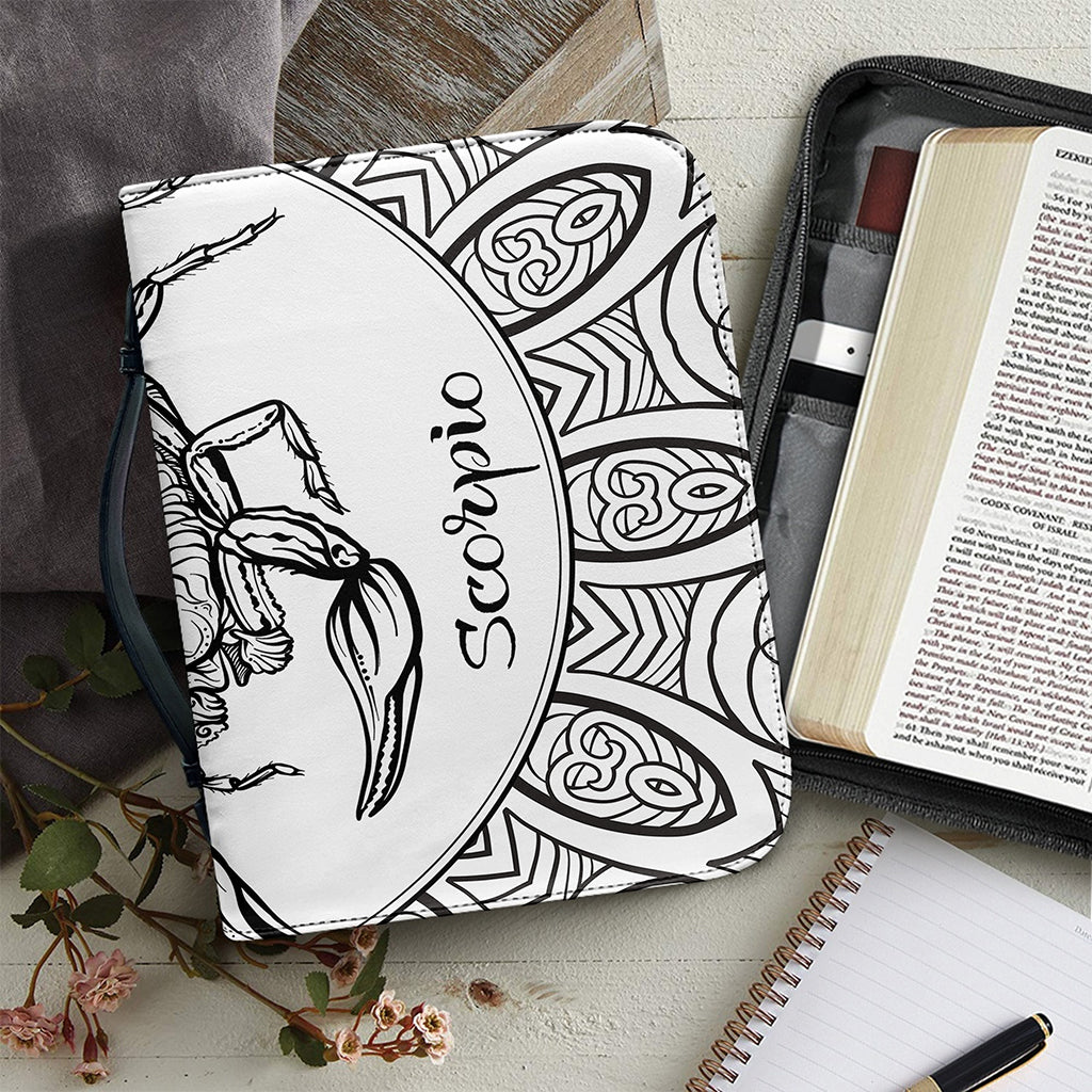 White And Black Scorpio Sign Print Leather Bible Cover