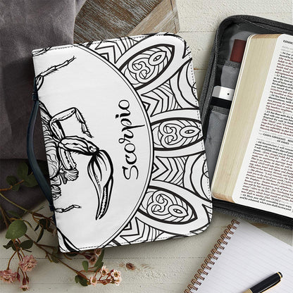 White And Black Scorpio Sign Print Leather Bible Cover