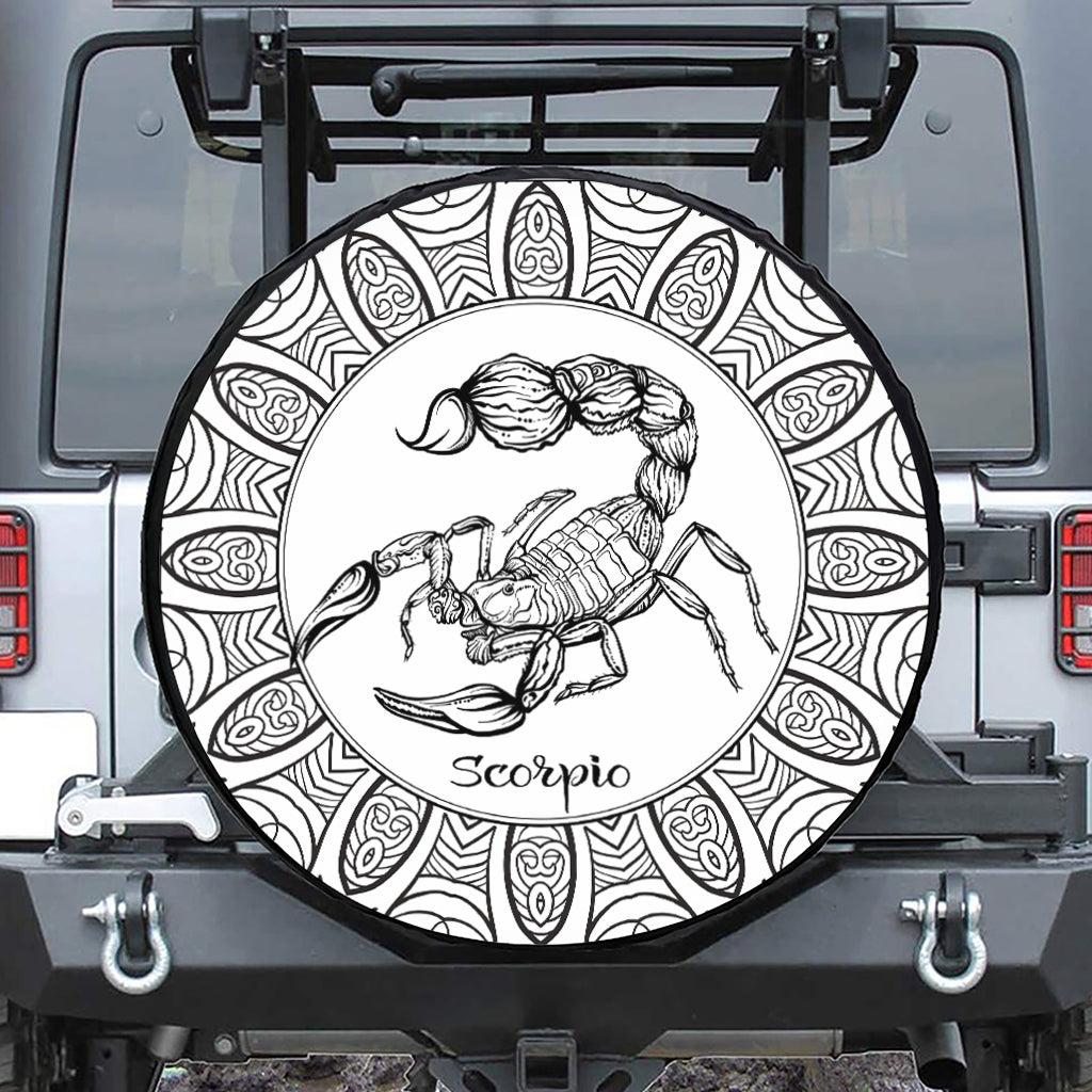 White And Black Scorpio Sign Print Leather Spare Tire Cover