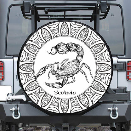 White And Black Scorpio Sign Print Leather Spare Tire Cover