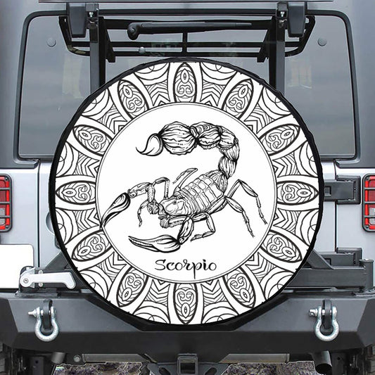 White And Black Scorpio Sign Print Leather Spare Tire Cover