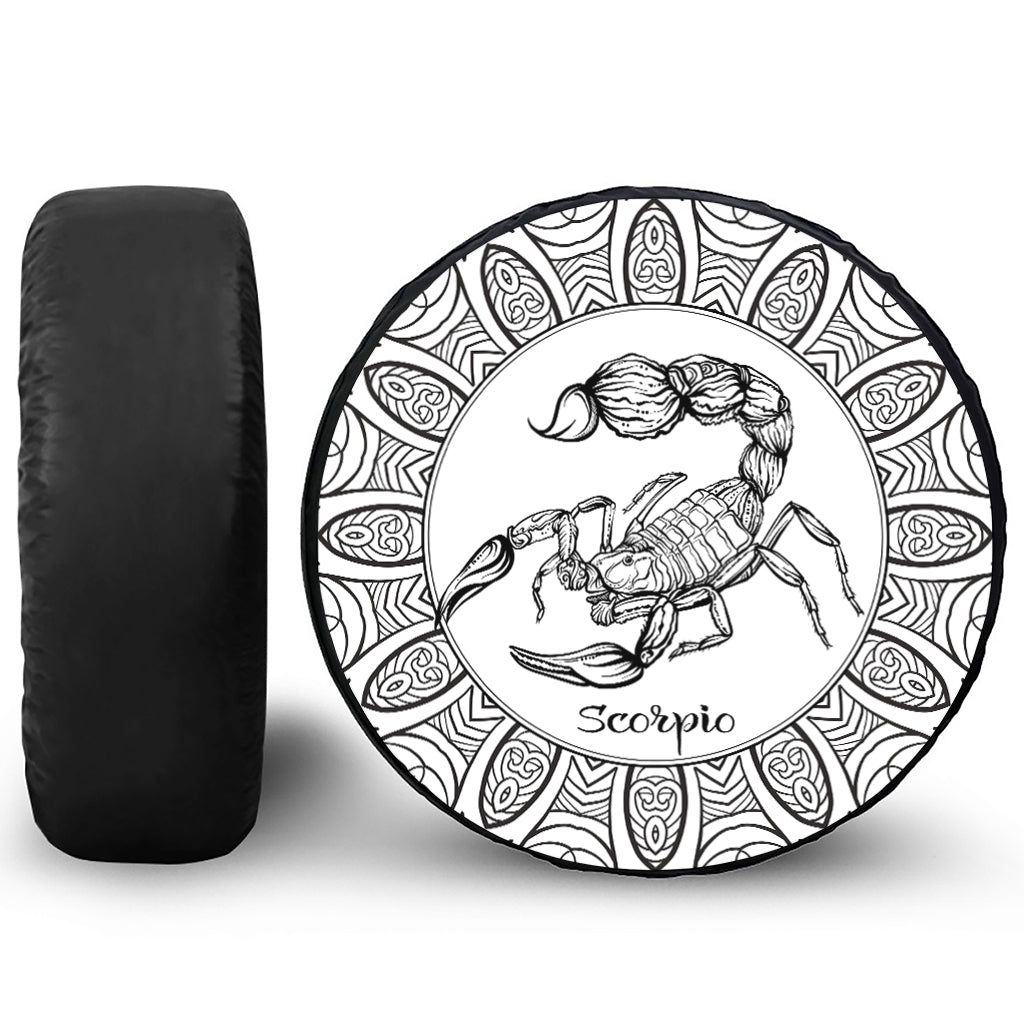 White And Black Scorpio Sign Print Leather Spare Tire Cover