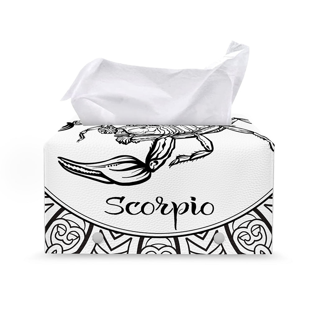 White And Black Scorpio Sign Print Leather Tissue Box Cover