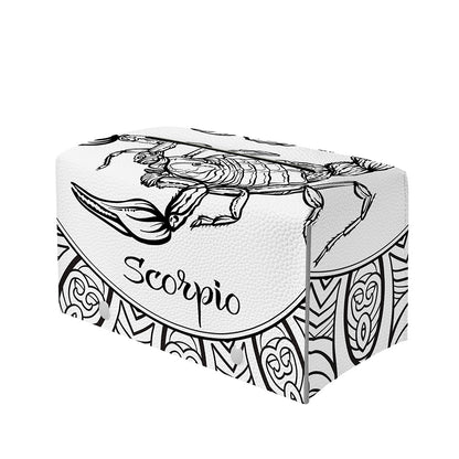 White And Black Scorpio Sign Print Leather Tissue Box Cover