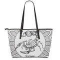 White And Black Scorpio Sign Print Leather Tote Bag With Zipper