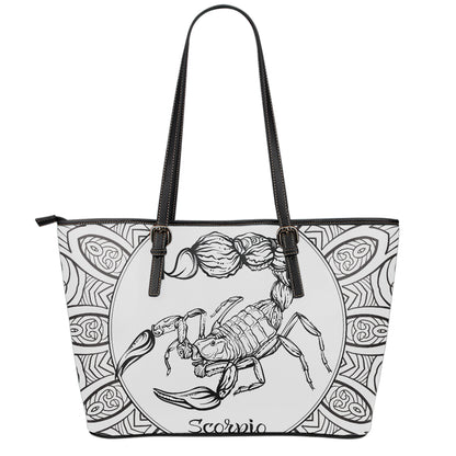 White And Black Scorpio Sign Print Leather Tote Bag