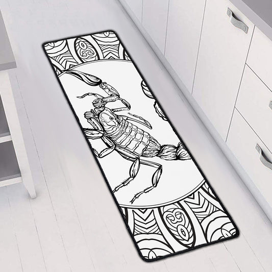 White And Black Scorpio Sign Print Long Kitchen Mat