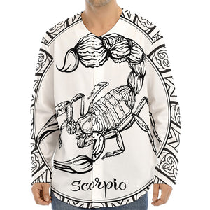 White And Black Scorpio Sign Print Long Sleeve Baseball Jersey