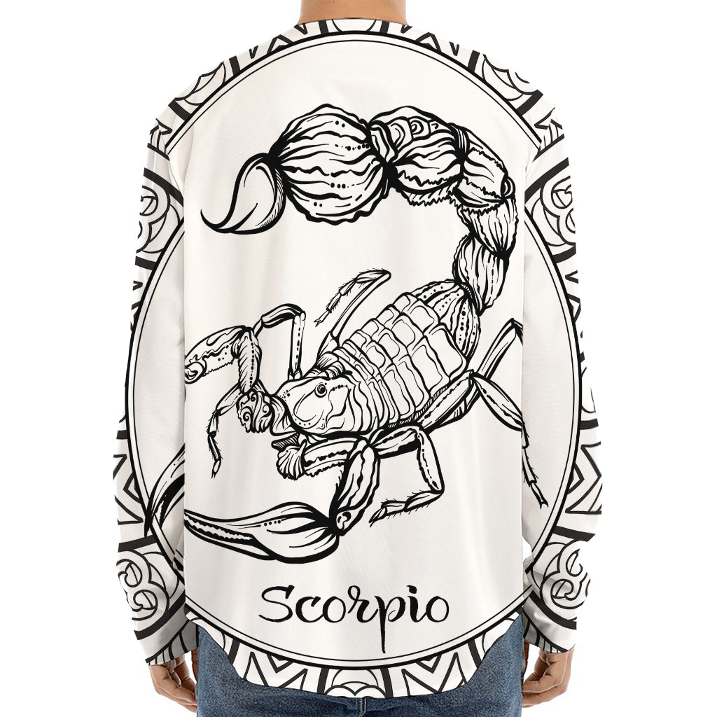 White And Black Scorpio Sign Print Long Sleeve Baseball Jersey