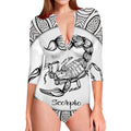 White And Black Scorpio Sign Print Long Sleeve Swimsuit