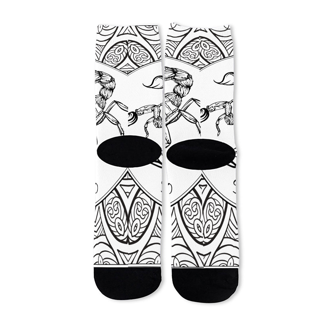 White And Black Scorpio Sign Print Long Socks