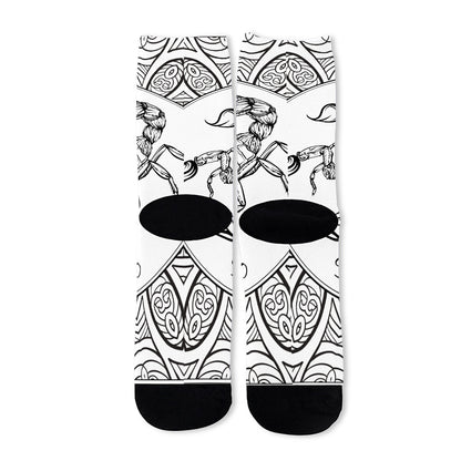 White And Black Scorpio Sign Print Long Socks