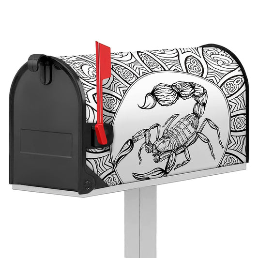 White And Black Scorpio Sign Print Mailbox Cover
