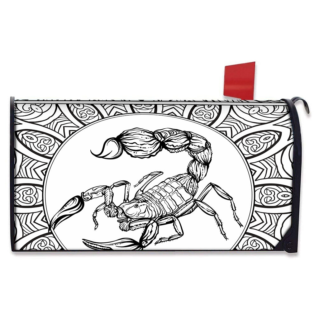 White And Black Scorpio Sign Print Mailbox Cover