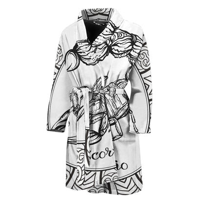 White And Black Scorpio Sign Print Men's Bathrobe