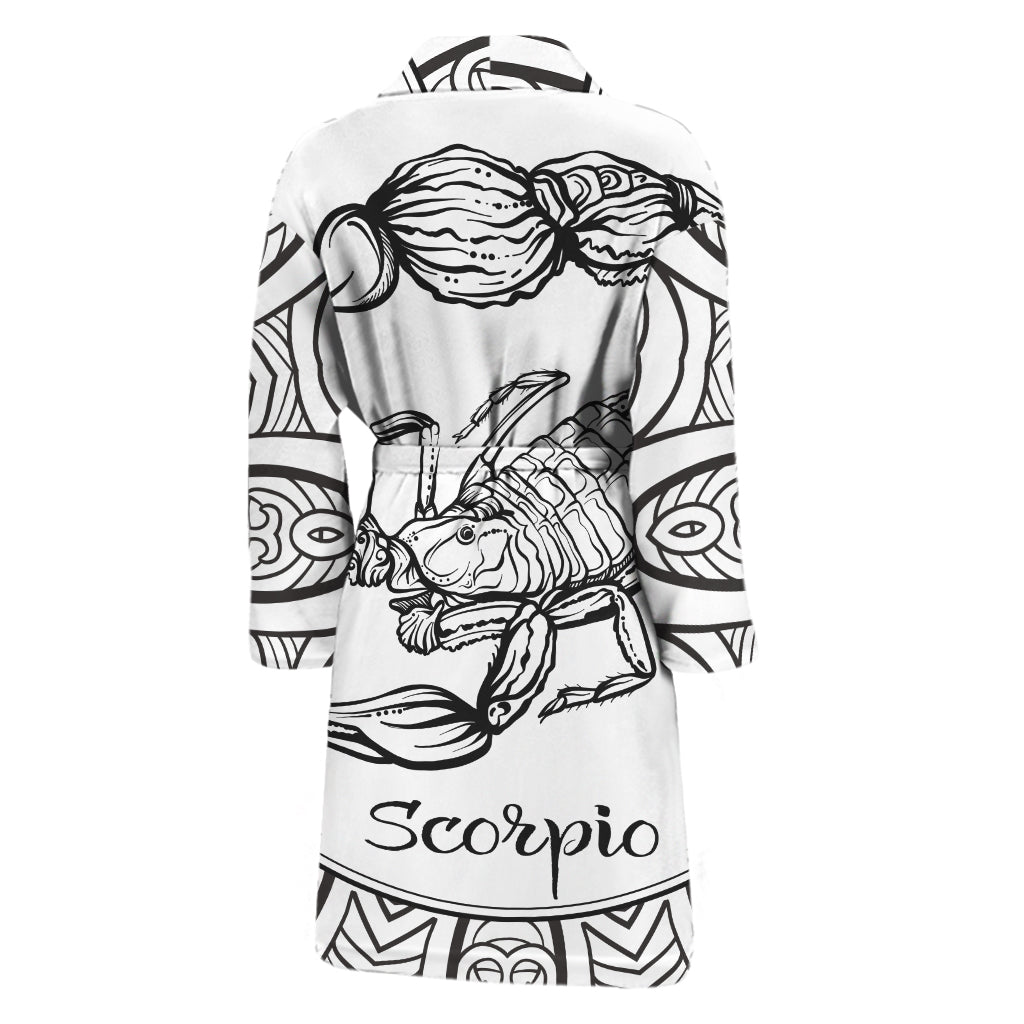 White And Black Scorpio Sign Print Men's Bathrobe