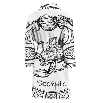 White And Black Scorpio Sign Print Men's Bathrobe