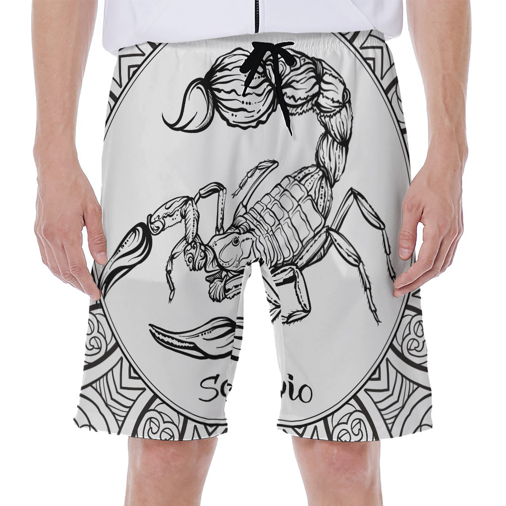 White And Black Scorpio Sign Print Men's Beach Shorts